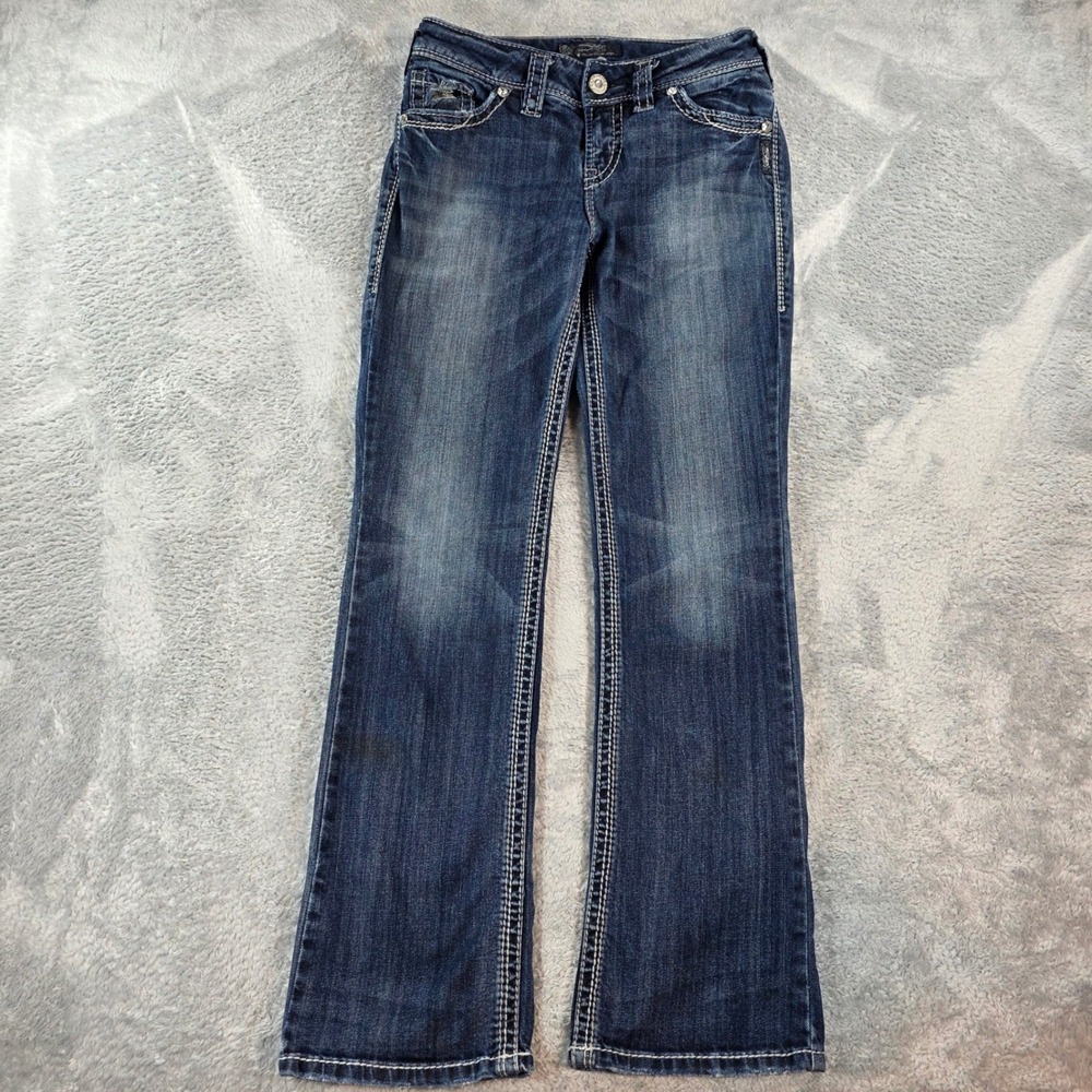 Silver Jeans Suki Flap 17" Mid Rise Bootcut Dk Wash 27 Denim Y2K Western FLAW